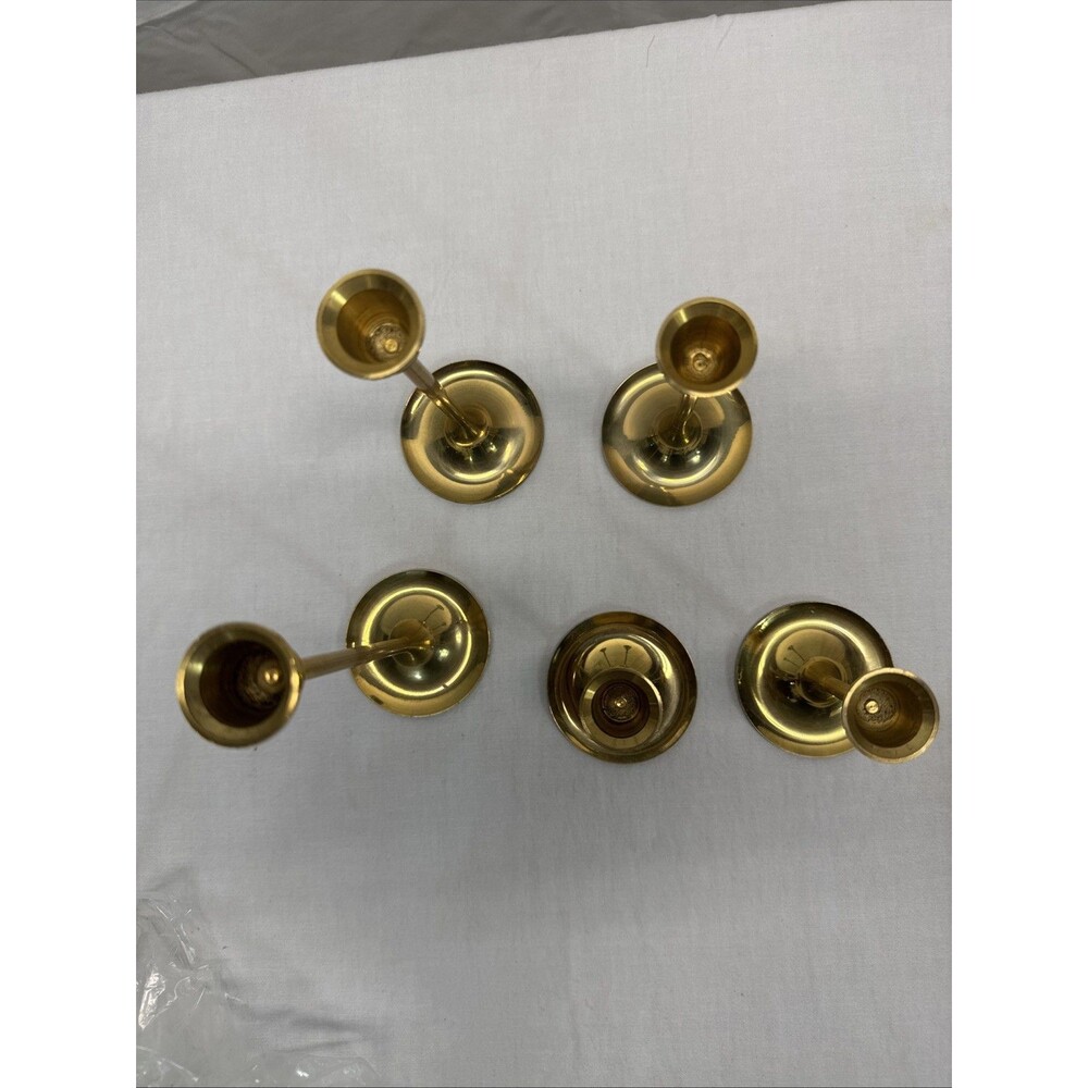 Vintage Brass 5 Piece Candlestick Set in Various Sizes in Box & Made in Taiwan. - Picture 5 of 8